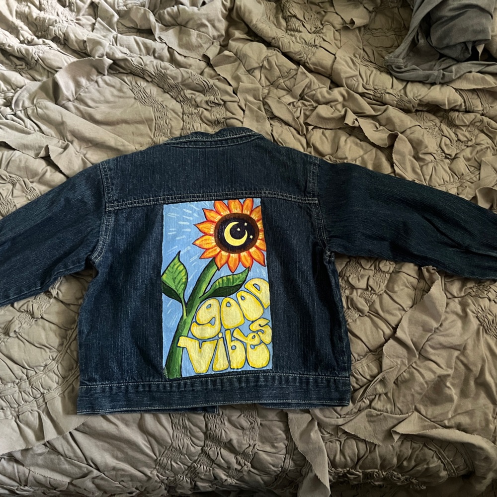 Carter's Hand Painted Kids Jean Jacket with Sunflower Design - Blue